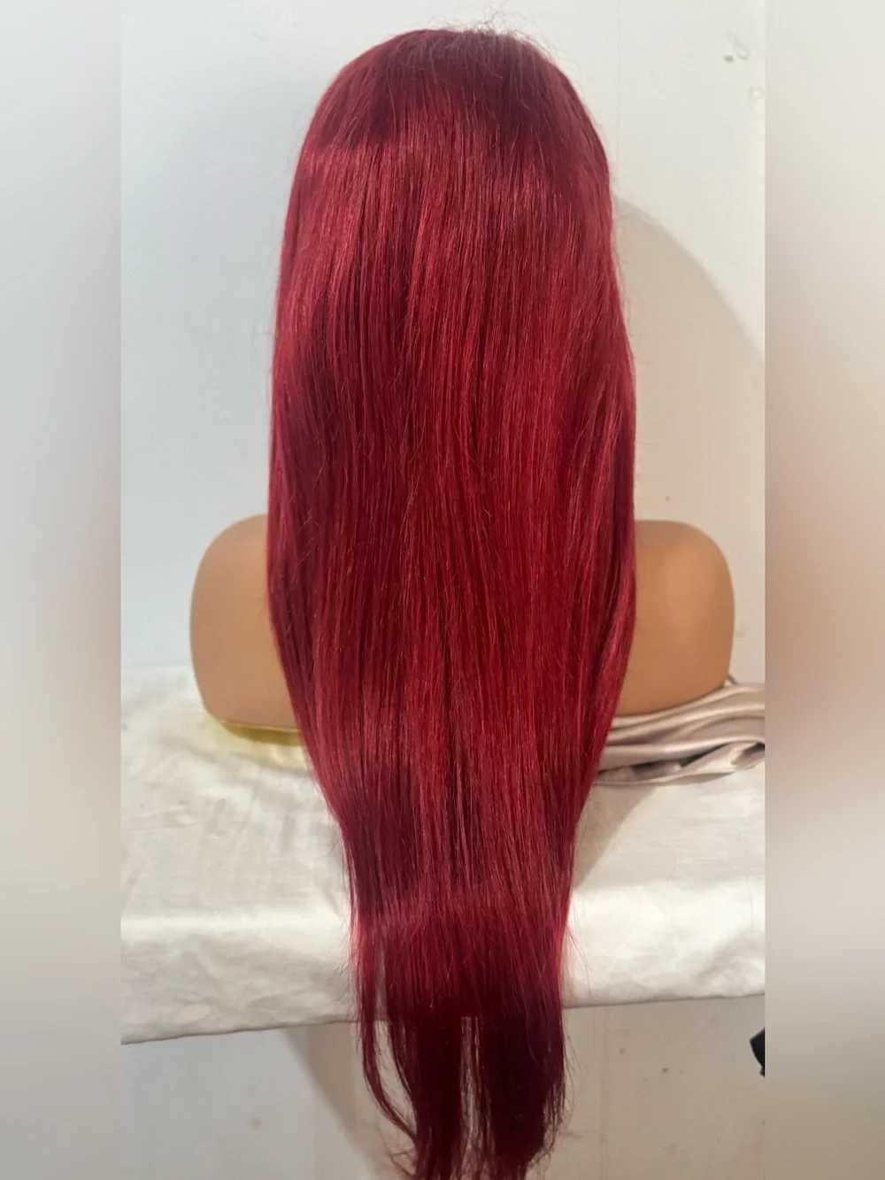 100% Human Hair Burgundy Red Lace Front Wig Long Straight Hair 24 in